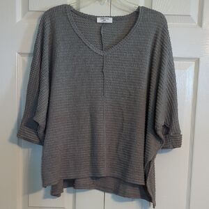 Zenana Waffle Knit Top in Charcoal